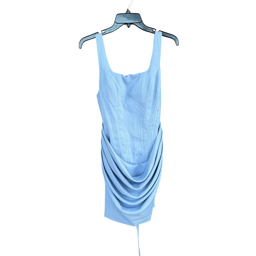 Corset Lace Up Back Draped Ruched Mini Dress Drop Waist M Powder Blue